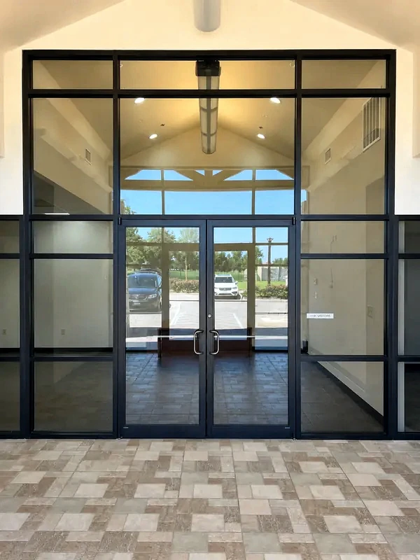 Completed commercial glass entry